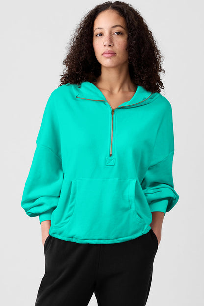 Gezellige Aruba Blue Fleece gevoerde Half Rits Hoodie met Handige Kangoeroezakken