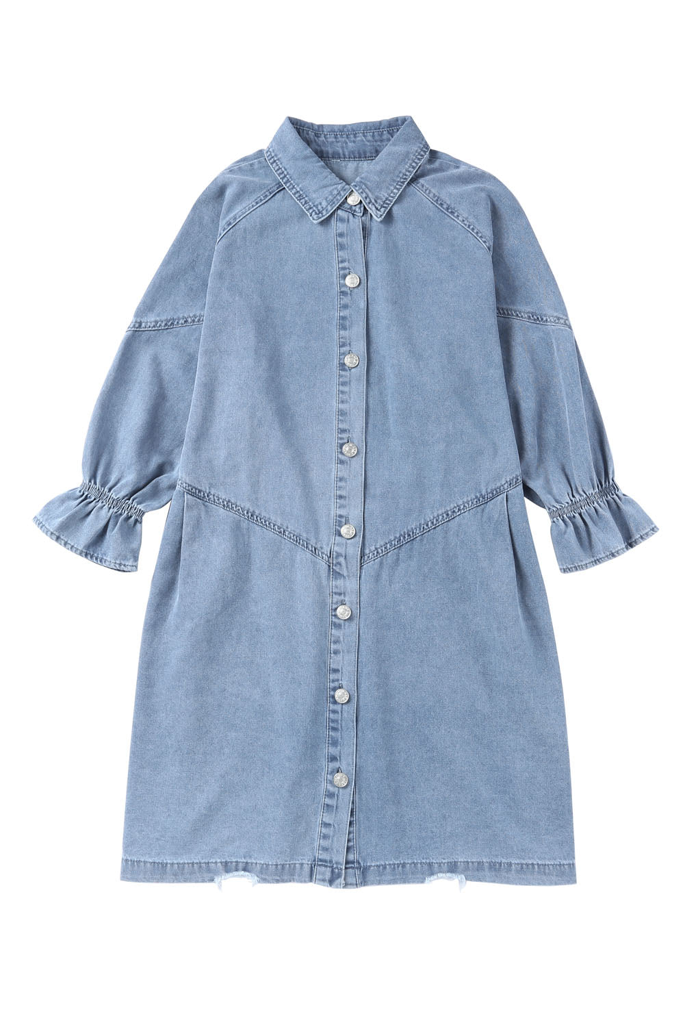 Chique hemelsblauwe denim mini-jurk met lange mouwen met knopen