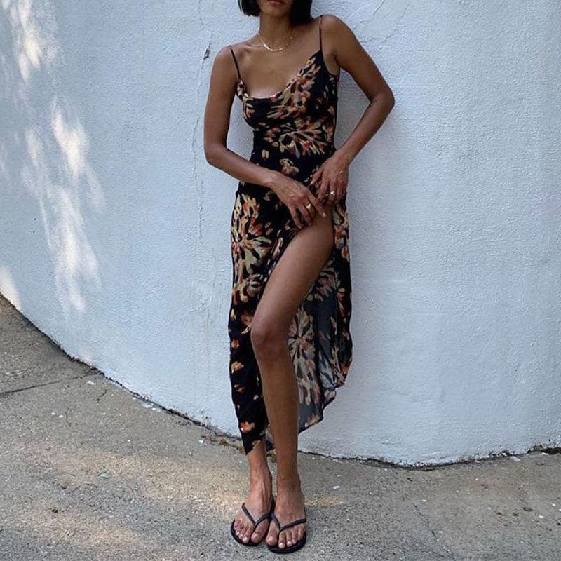 Midnight Bloom Slip Dress | Multicolor | Beach Glamour | Silk Crepe - ZyraLux Kleding en accessoires