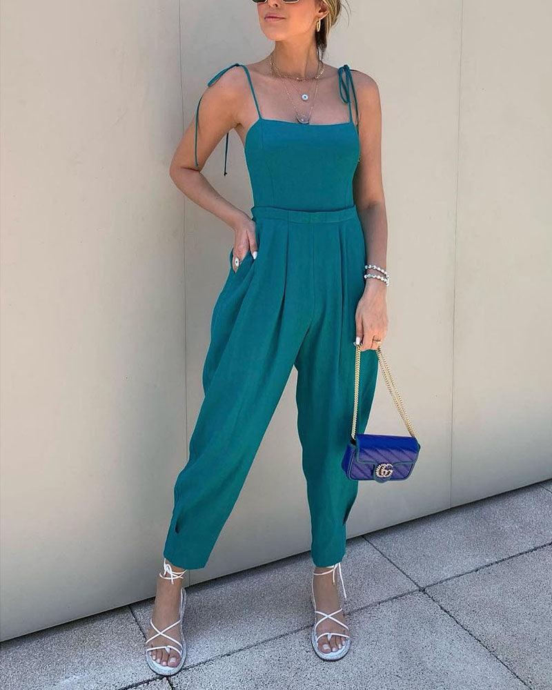 Emerald Breeze Jumpsuit | Green | Casual Wear | Linen Blend - ZyraLux Kleding en accessoires