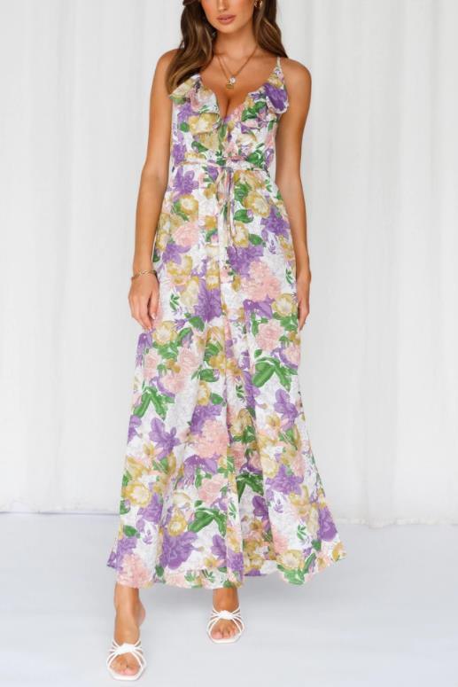 Pretty Purple Floral Print Wide Leg Jumpsuit - ZyraLux