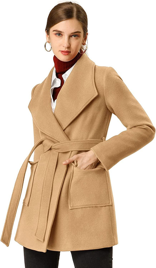 Wikkel Sjaalkraag Khaki Riem Dames Blazer