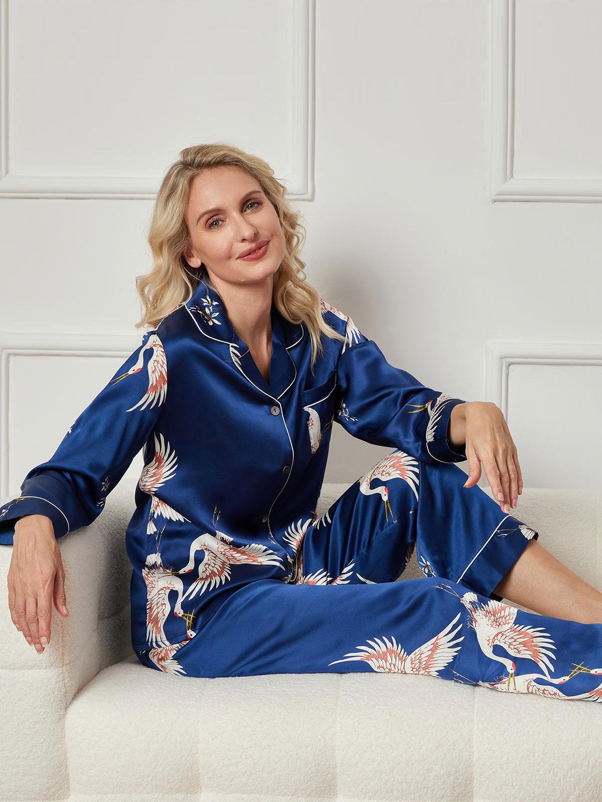 JENTE - Printed Silk Pajama with Classic Trim for Women - ZyraLux Pyjama