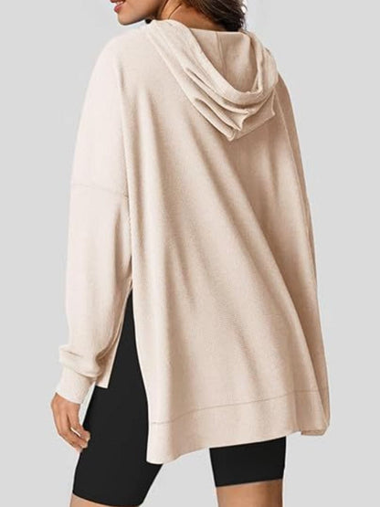 Chique Slit Long Sleeve Hoodie met verstelbaar trekkoord