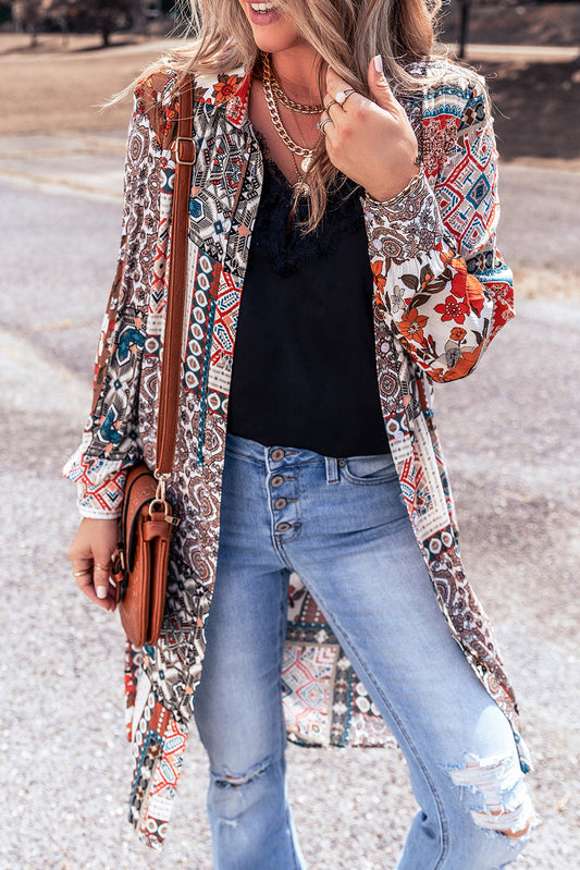 Veelkleurige Boho Mix Print Lange Kimono