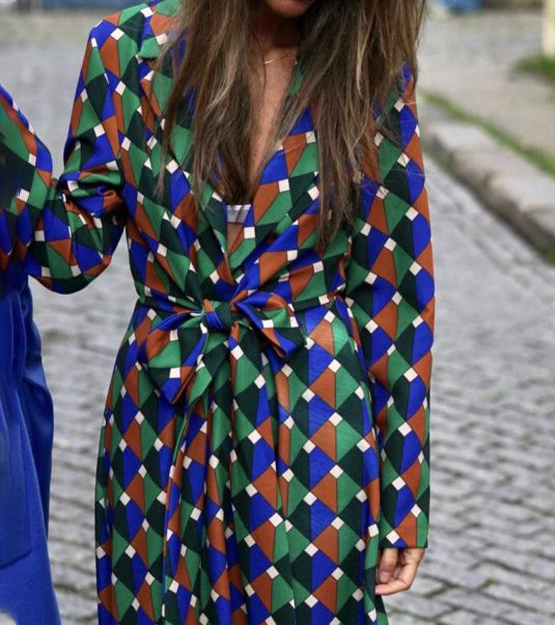 Geometric Harmony Wrap Dress | Multicolor | Urban Chic | Polyester - ZyraLux Kleding en accessoires