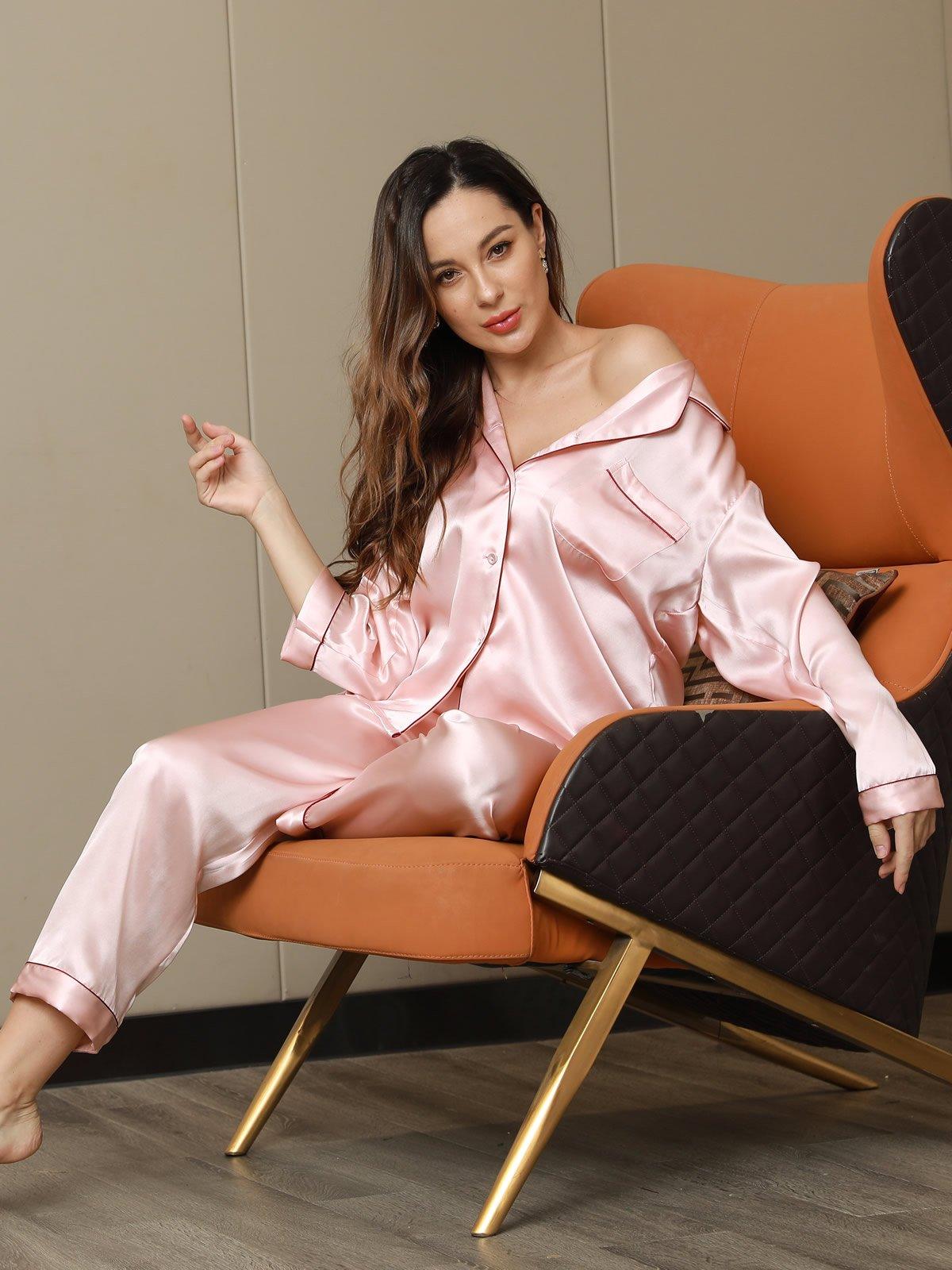 ROOS - Silk Pyjama Set with Contrast Trim - ZyraLux Pyjama