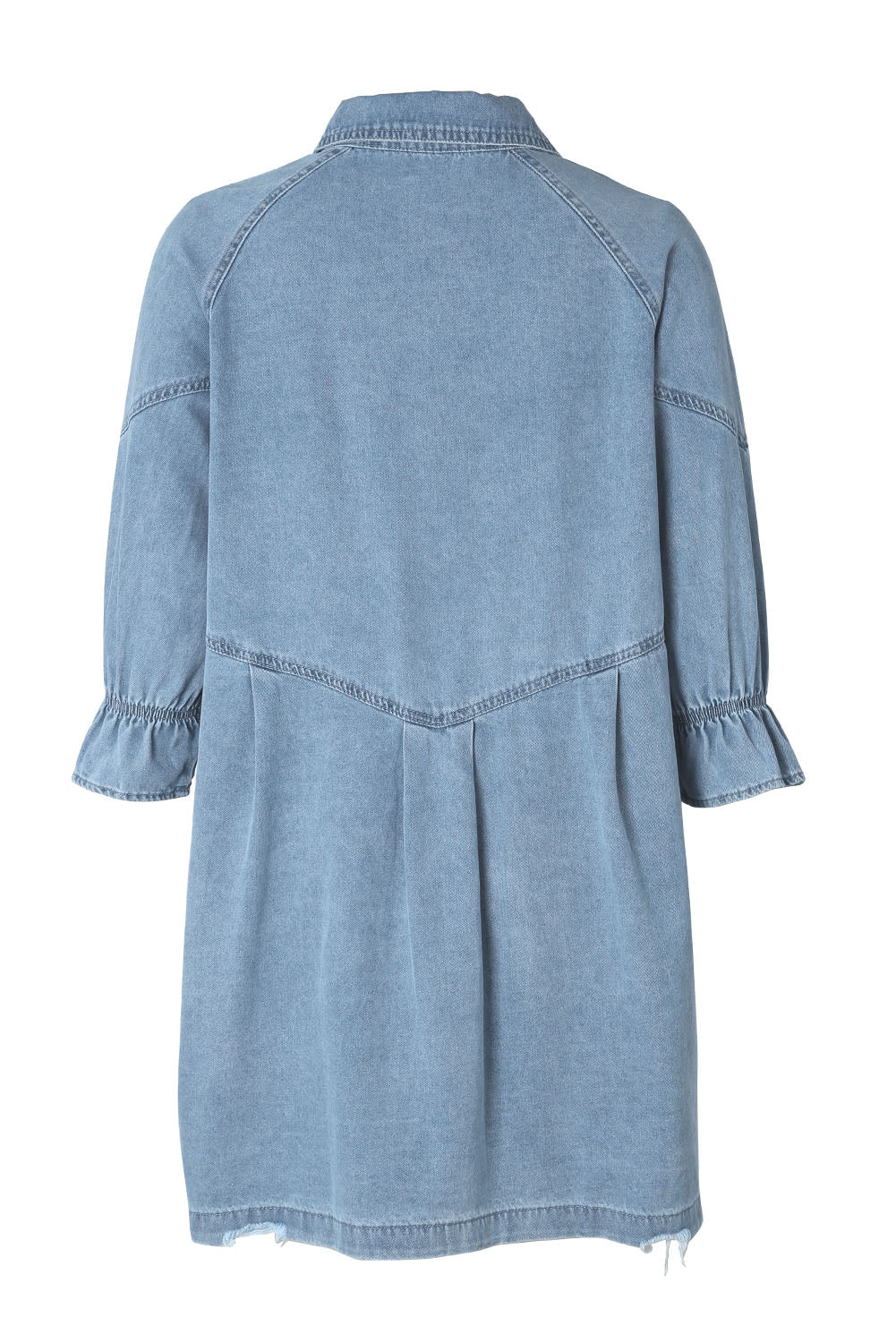 Chique hemelsblauwe denim mini-jurk met lange mouwen met knopen