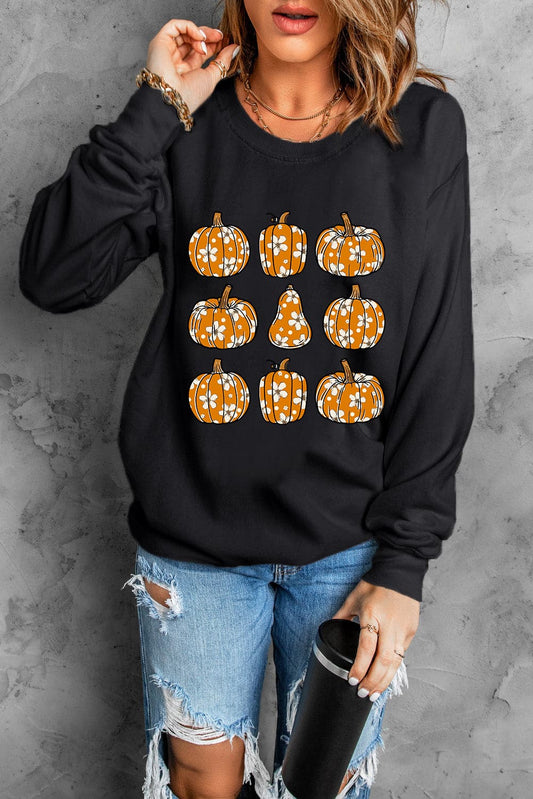 Gezellige pompoen ronde hals lange mouw sweatshirt