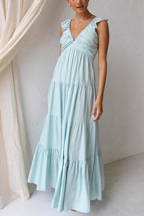 Misae | V-neck Maxi Dress with Ruffles - ZyraLux Dresses