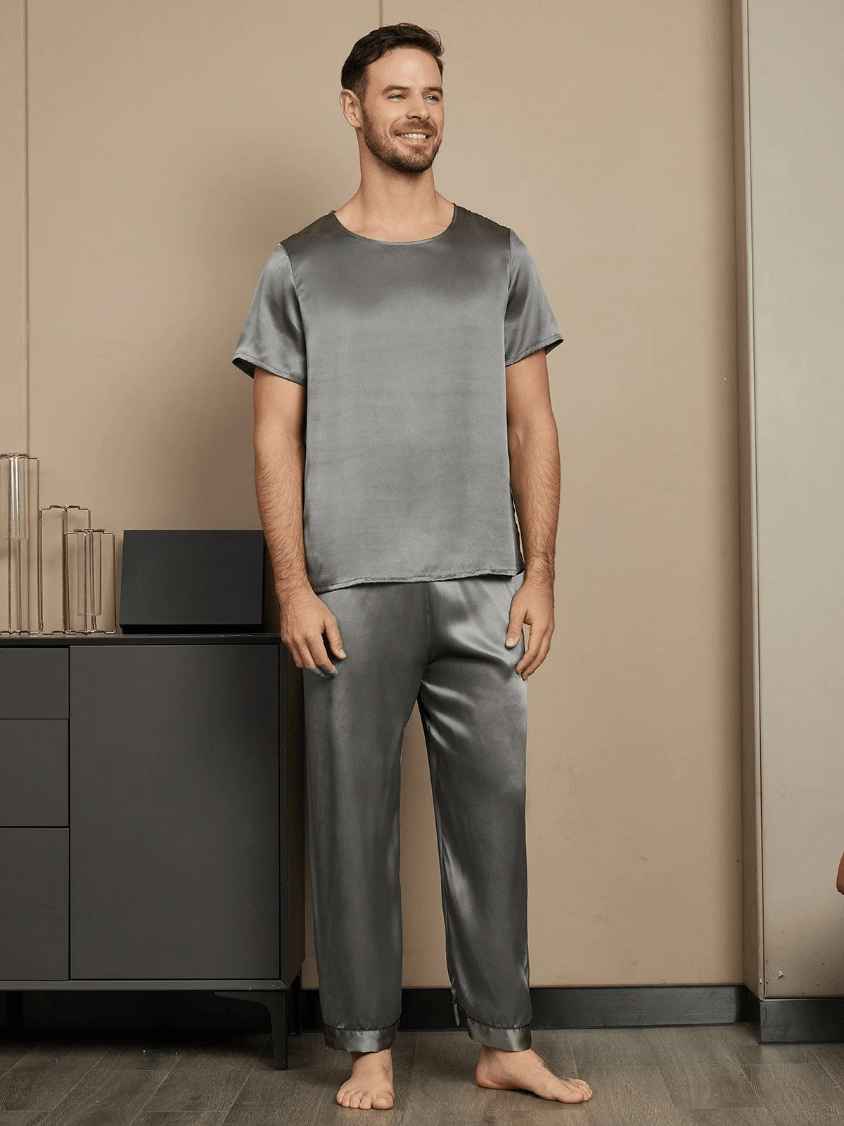 MARTIN - Elegant Short Sleeve Silk Pajama for Men - ZyraLux