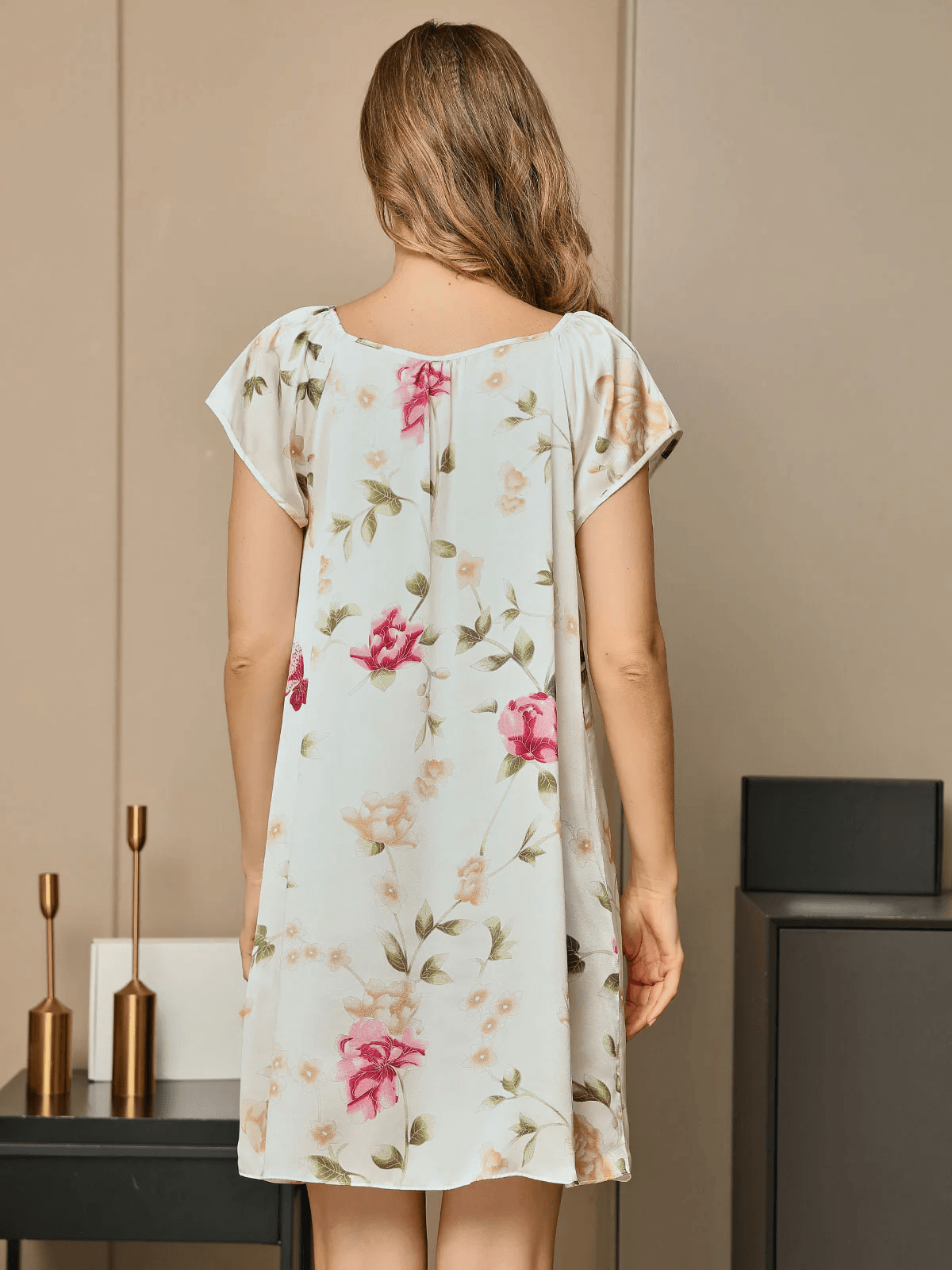 MARIT - Floral Pattern Silk Nightgown, Elegant and Casual - ZyraLux Nightgown