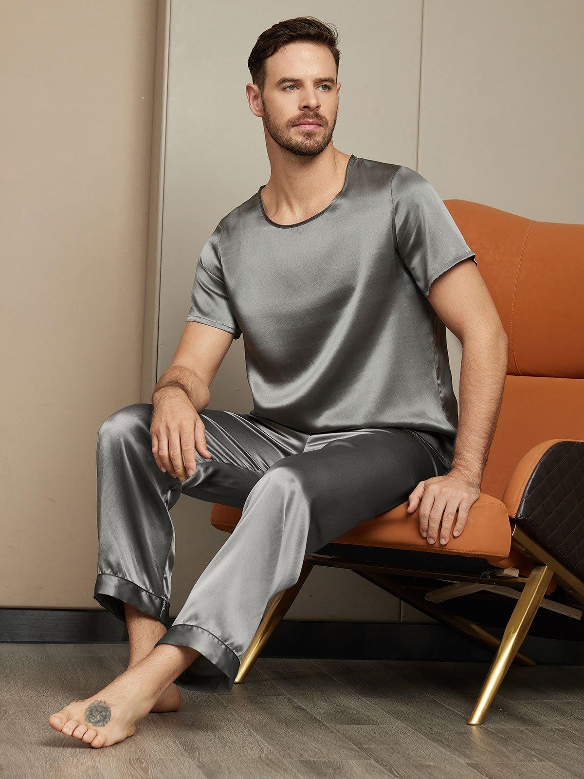 MARTIN - Elegant Short Sleeve Silk Pajama for Men - ZyraLux