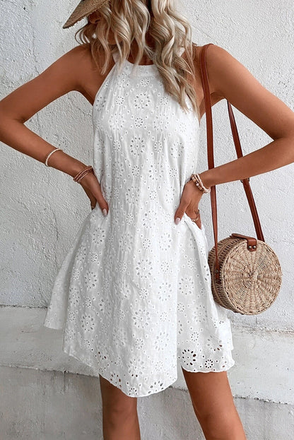 Chique witte Boho Halter Halterjurk met Oogjes en Mouwloos