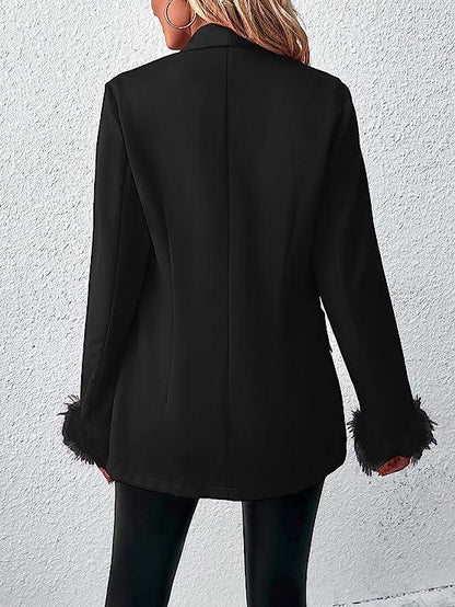 Fashionable Black Feather Long Sleeve Blazer Jacket - ZyraLux