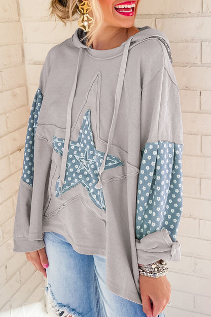 Charmante blauwe bloemen patchwork ster trekkoord hoodie