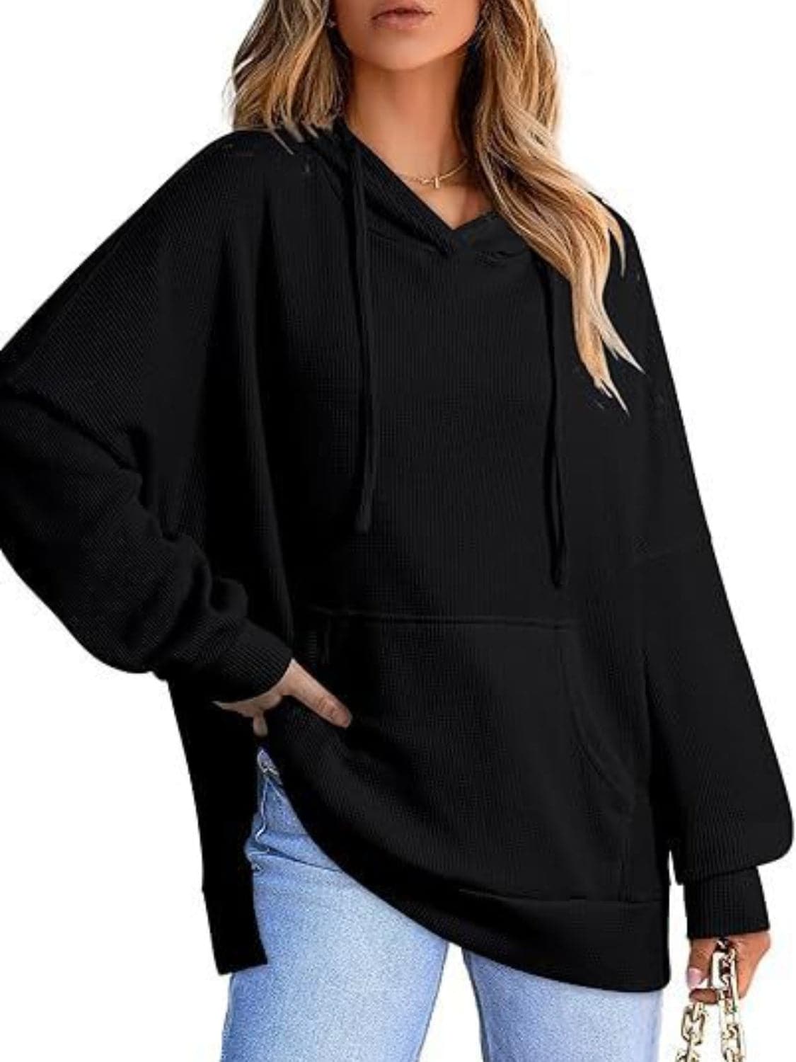 Chique Slit Long Sleeve Hoodie met verstelbaar trekkoord