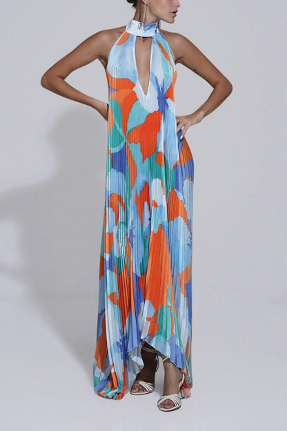 Color Fusion Pleated Maxi Dress | Multicolor | Casual | Polyester - ZyraLux Kleding en accessoires