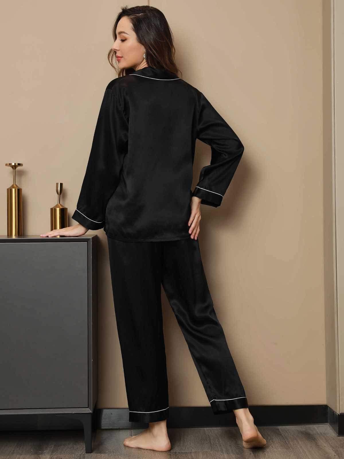 ROOS - Silk Pyjama Set with Contrast Trim - ZyraLux Pyjama