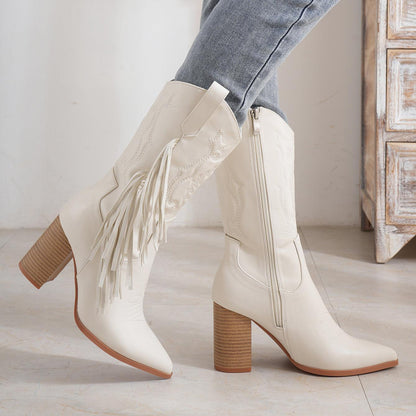 ZyraLux Dames Fringe Versierde Laarzen - Western Stijl - Modieus - Comfortabele Hoge Laarzen