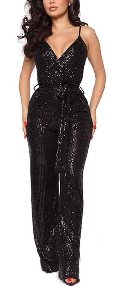 Black Sequin Glitter Sleeveless Jumpsuit - ZyraLux