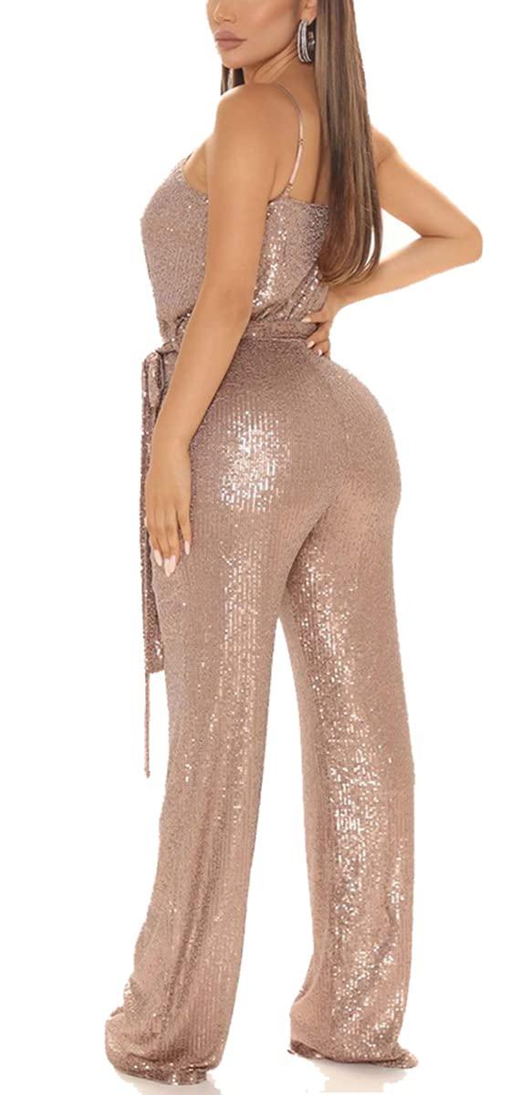 Gold Sequin Glitter Sleeveless Jumpsuit - ZyraLux