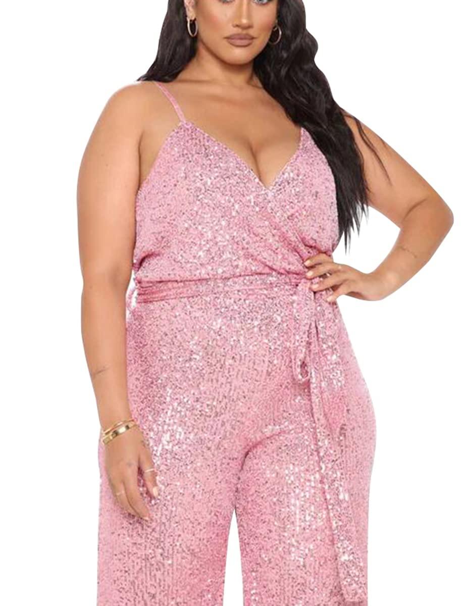 Soft Pink Sequin Glitter Sleeveless Jumpsuit - ZyraLux