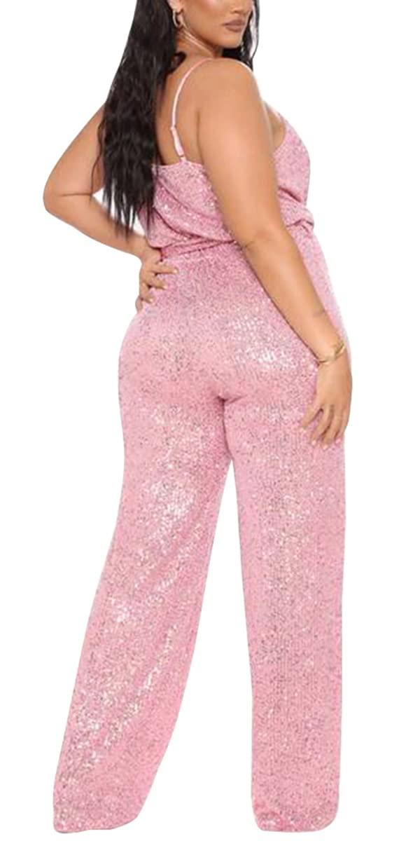 Soft Pink Sequin Glitter Sleeveless Jumpsuit - ZyraLux