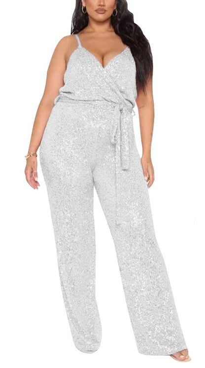 Silver Sequin Glitter Sleeveless Jumpsuit - ZyraLux