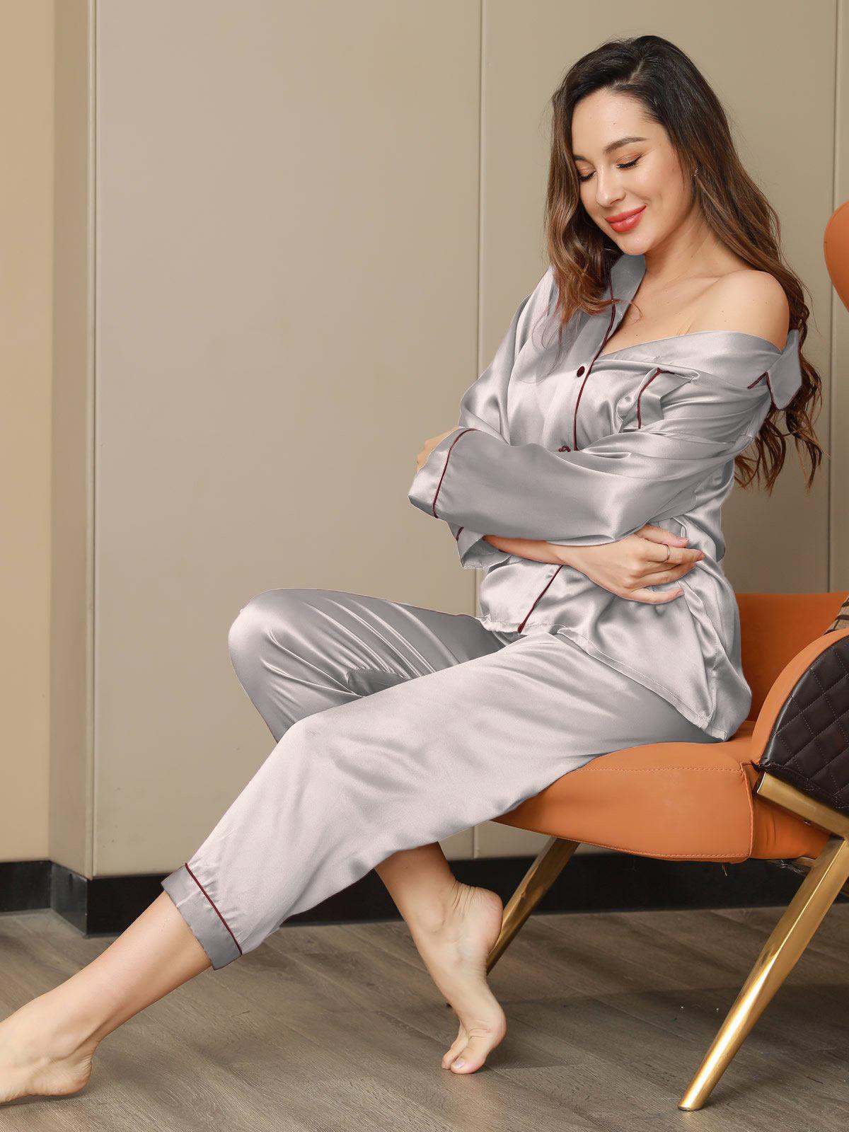 ROOS - Silk Pyjama Set with Contrast Trim - ZyraLux Pyjama