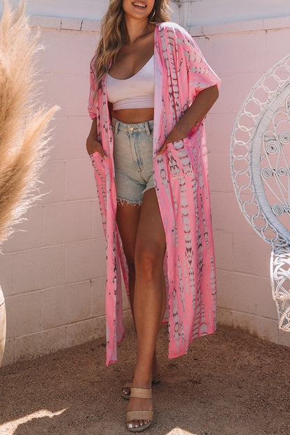 Roze Bohemian Tie Dye Oversize Lange Kimono