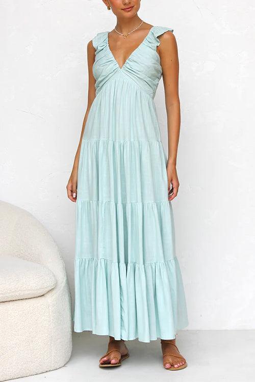 Misae | V-neck Maxi Dress with Ruffles - ZyraLux Dresses