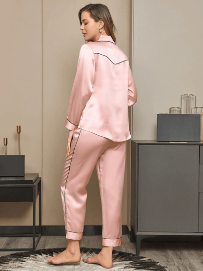 CELIA - 19 Momme Silk Pajama Set with Piping Finishes - ZyraLux Pyjama