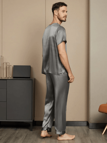 MARTIN - Elegant Short Sleeve Silk Pajama for Men - ZyraLux