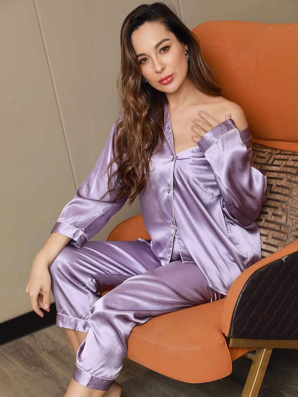 ROOS - Silk Pyjama Set with Contrast Trim - ZyraLux Pyjama