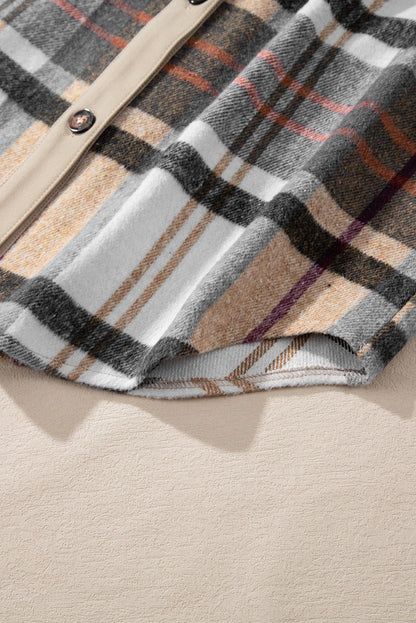 Chique Khaki Plaid Patchwork Lange Mouw Shirtjurk