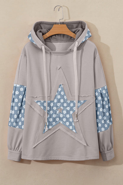 Charmante blauwe bloemen patchwork ster trekkoord hoodie