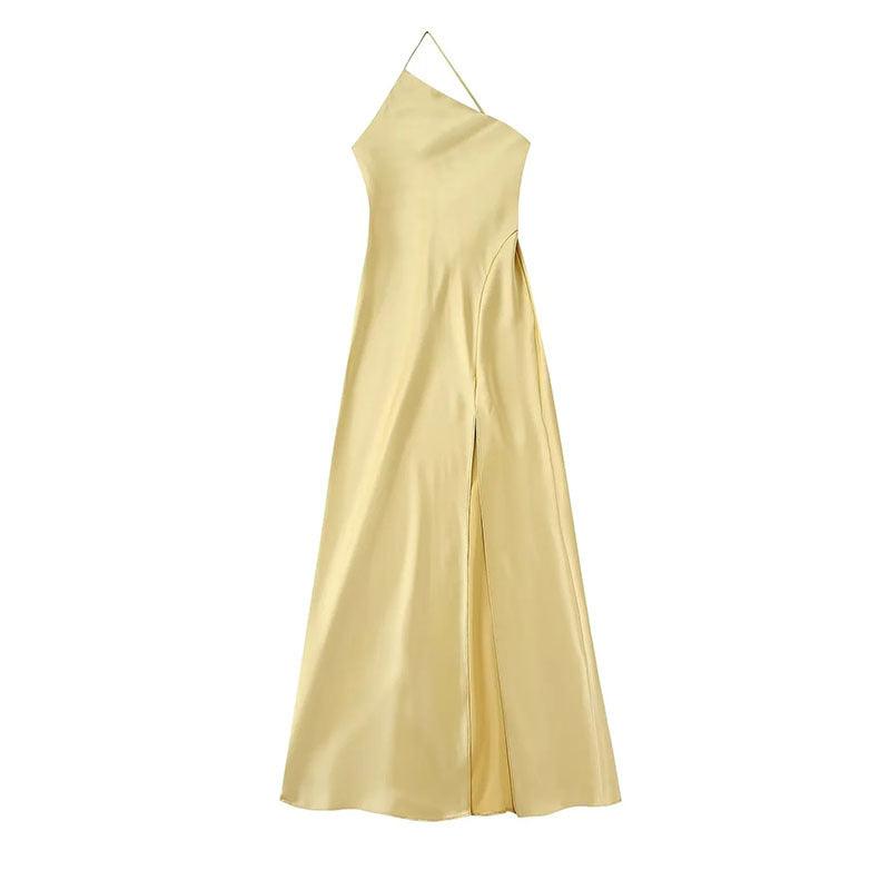 Asymmetrical One-Shoulder Slip Dress | Yellow | Modern Elegance | Satin - ZyraLux Kleding en accessoires