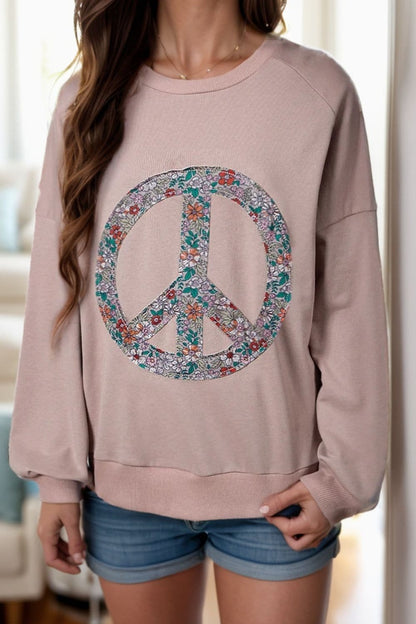 Chic Peace Symbol Applicatie Sweatshirt met Lange Mouwen