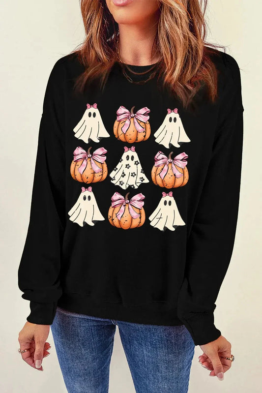 Spooky Pumpkin &amp; Ghost Cozy ronde hals lange mouw sweatshirt