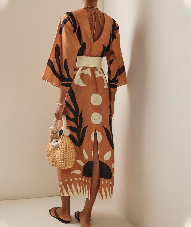 Desert Sun Kimono Dress | Orange | Bohemian Retreat | Organic Cotton - ZyraLux Kleding en accessoires