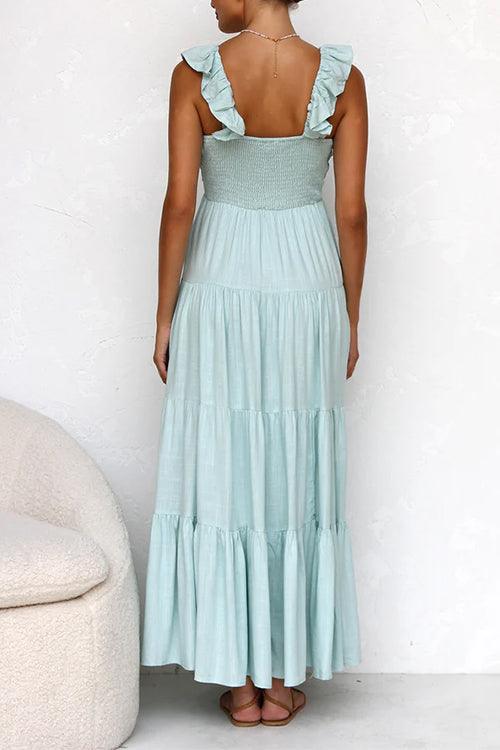 Misae | V-neck Maxi Dress with Ruffles - ZyraLux Dresses