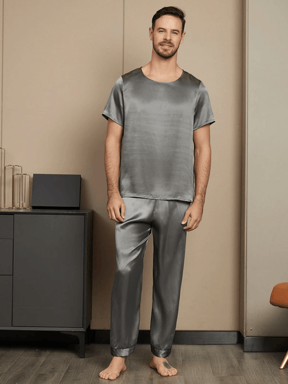 MARTIN - Elegant Short Sleeve Silk Pajama for Men - ZyraLux