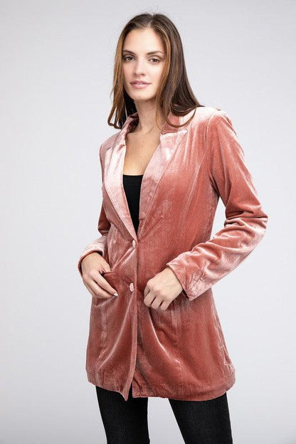 Champagne Velvet Peak Lapel Single Blazer - ZyraLux