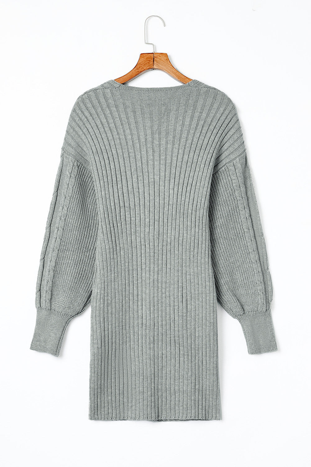 Chique grijze geribbelde V-hals bodycon sweaterjurk