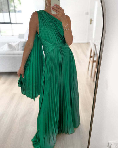 Pleated One-Shoulder Grecian Gown | Multicolor | Timeless Elegance | Chiffon - ZyraLux Kleding en accessoires