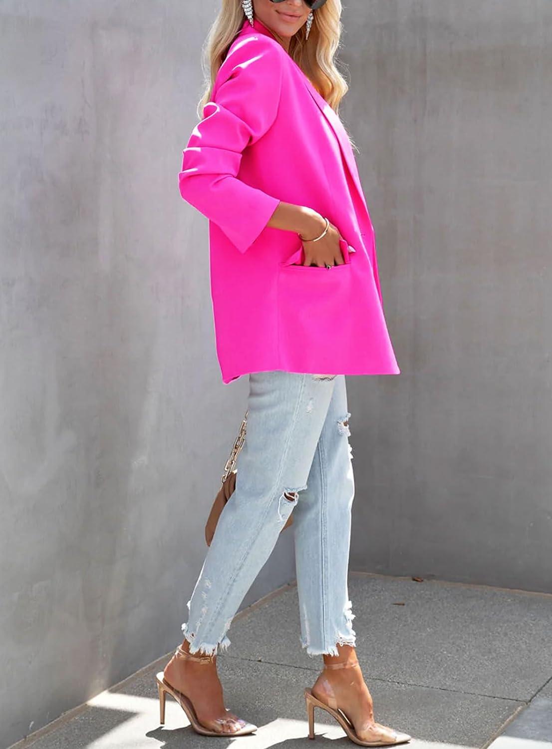 Fuschia Pink Modern Style Long Sleeve Blazer - ZyraLux