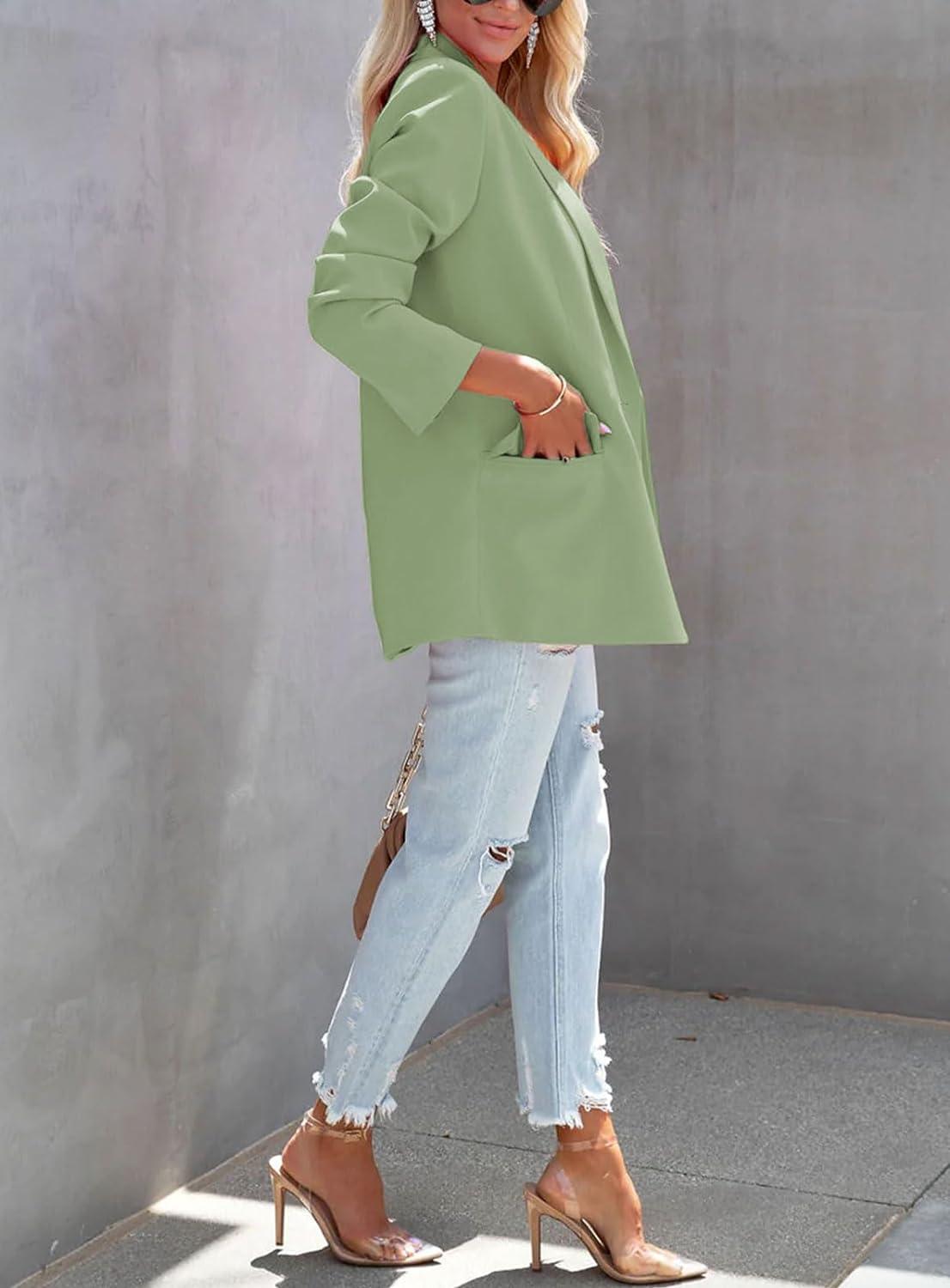 Sage Green Modern Style Long Sleeve Blazer - ZyraLux