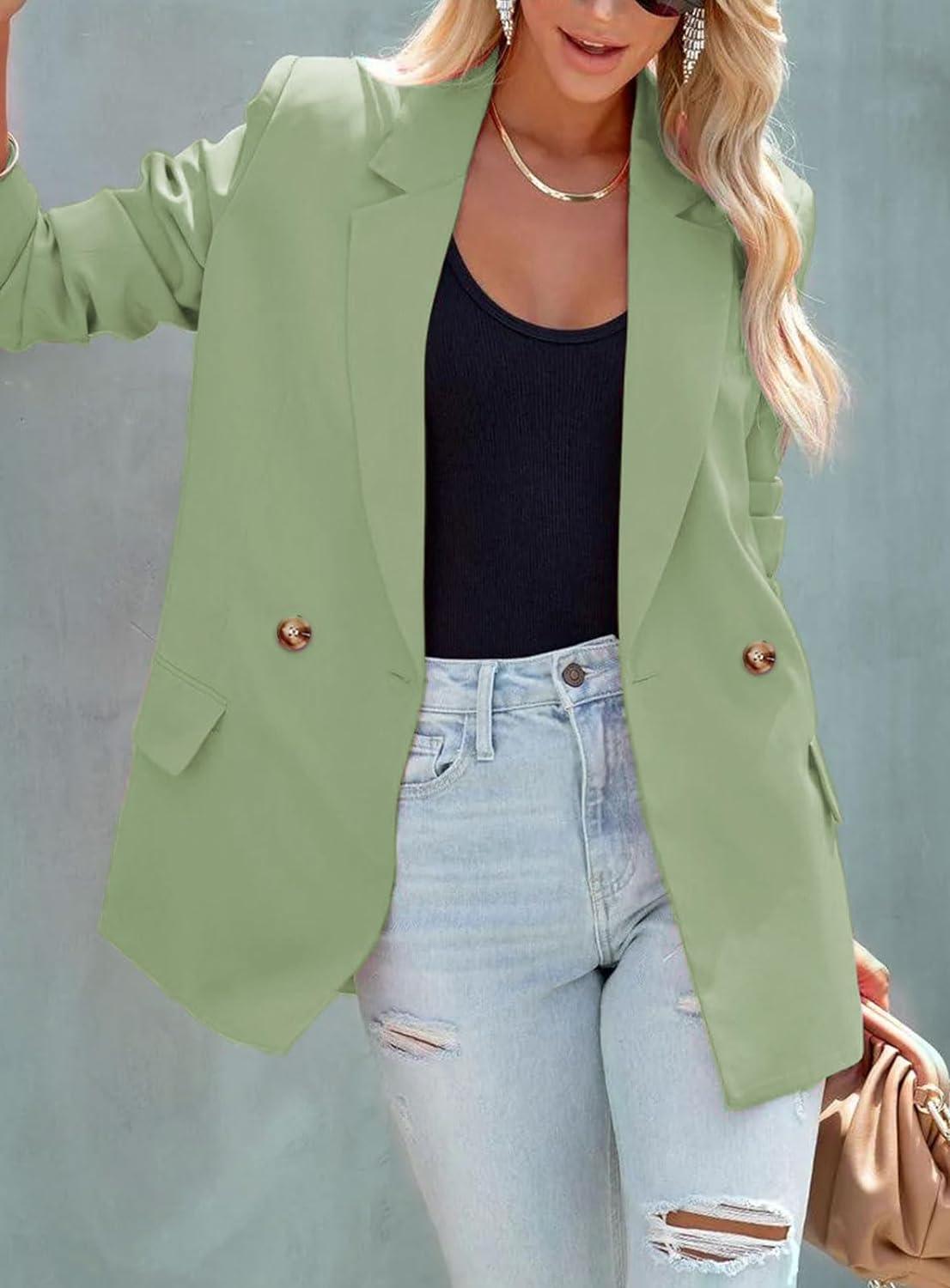 Sage Green Modern Style Long Sleeve Blazer - ZyraLux