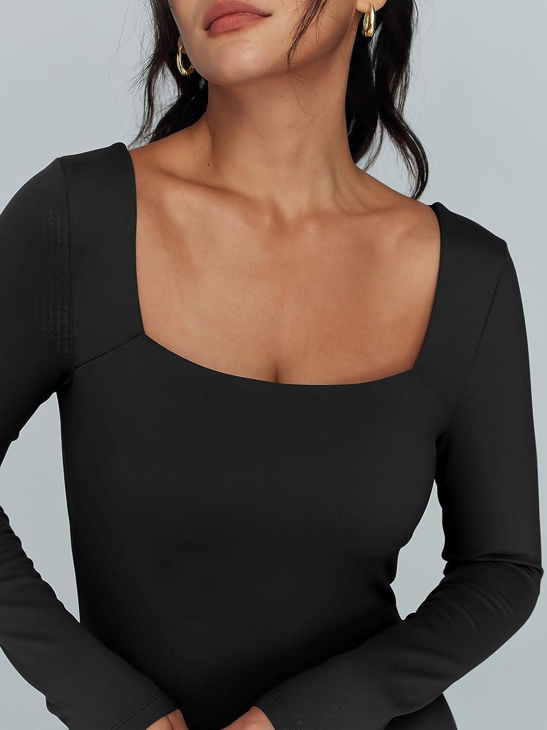 Chic Black Square Neck Long Sleeve Knit Jumpsuit - ZyraLux